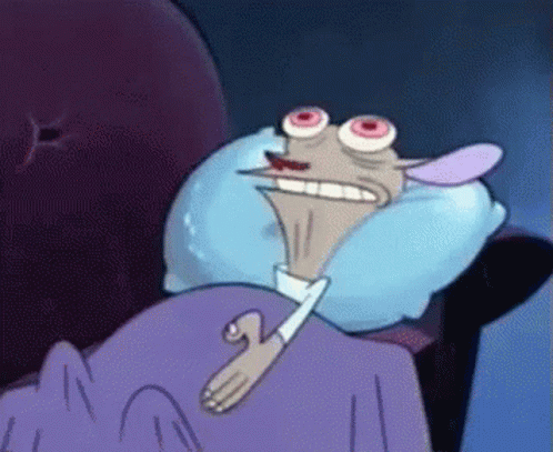 Gifje van een muis die wakker ligt met rode prikogen